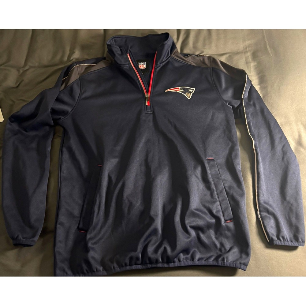 NFL New England Patriots Blue 1/4 Zip Pullover Jacket Mens Large Football
